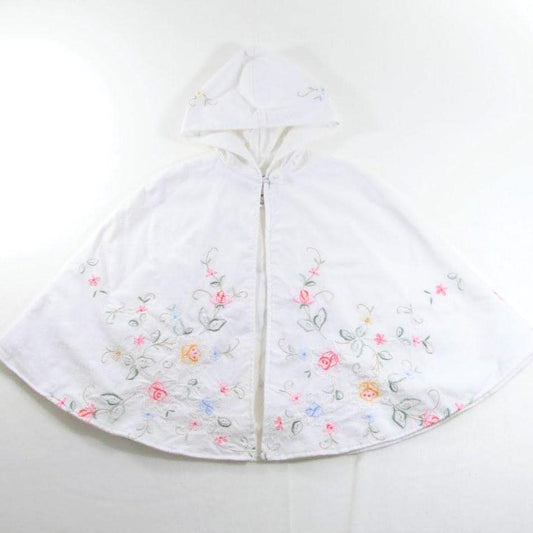 Girls Embroidered Cape, White Floral Hooded Cotton Cloak, Flower Girl Gift, Tea Party Outfit, Classic Elegant, Sz Small (1-4 YRS)