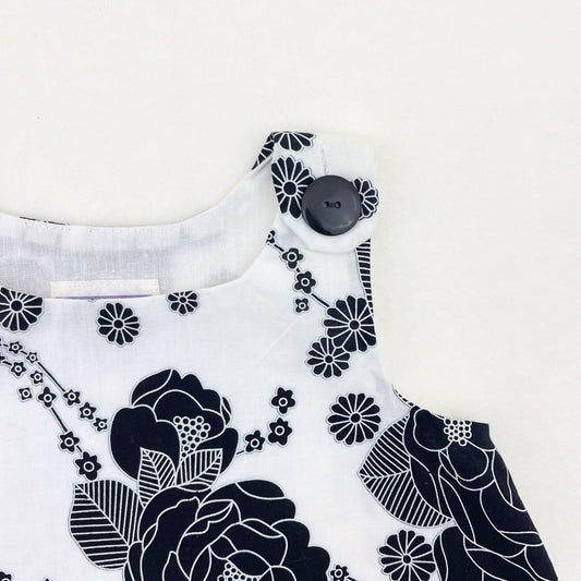 18M Baby Girls Handmade Dress, Navy Tropical Patchwork Hibiscus Floral Pinafore, Paisley Bodice, Cotton Summer Outfit Sundress Birthday Gift
