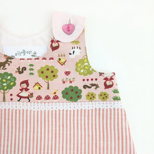 Newborn Little Red Riding Hood Pinafore Dress, Storybook Nursery Theme, Baby Girl Shower Gift, Pink Striped Outfit, Fairy Tale Clothes
