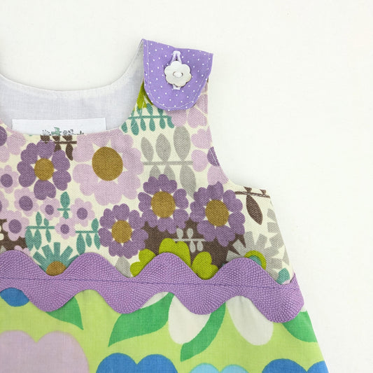 3M Purple Heart Patchwork Pinafore Baby Girls Dress, Baby Shower Gift, Summer Baby Girl Clothes, Handmade New Baby Gift