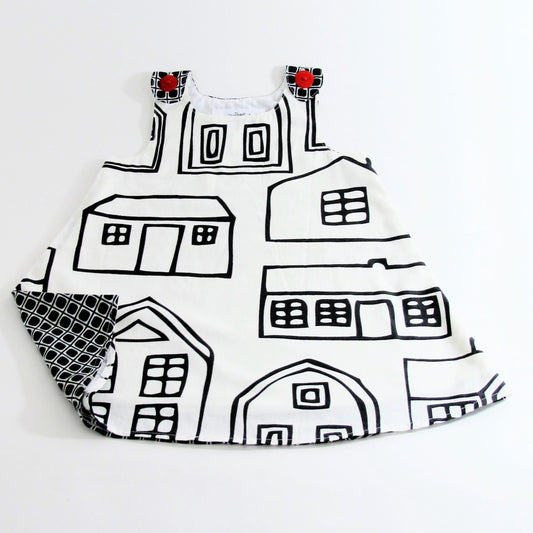 Girls Dress, House Home Cartoon Toddler Pinafore Jumper Handmade Clothing Outfit, Housewarming Gift, Photoshoot, Newborn to Girls 6