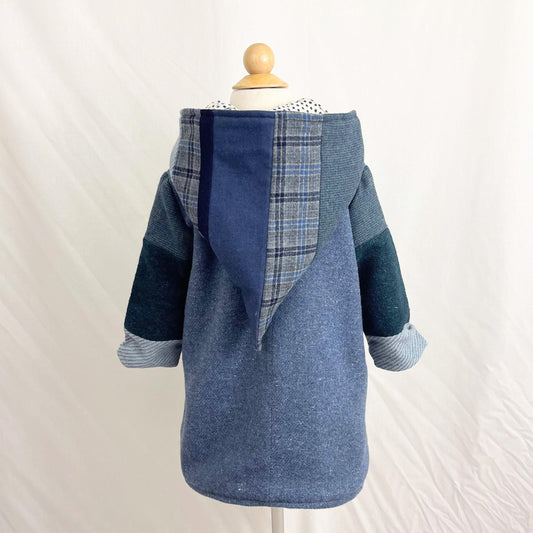 Blue Wool Patchwork Jacket, Unisex Woodland Parka, Cottagecore Winter Coat, Storybook Toddler Gift, 18-24 Month Size