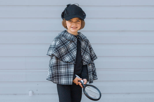 Sherlock Holmes Detective Cape Halloween Costume, Inspector Plaid Cloak Kids, Girls, Boys, Toddler, Steampunk Cosplay Newborn - Kids 12