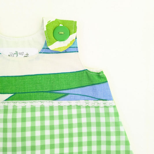 Green Gingham Newborn Pinafore, Vintage Fabric Dress, Baby Shower Gift, Retro Summer Outfit, Handmade Heirloom Gift, Cute Girl Photo Prop