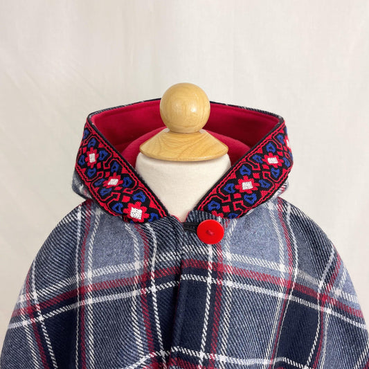 Boys Girls Kids Warm Plaid Christmas Cloak, Storybook Hooded Car Seat Poncho Cape Coat, Gift for Children, Sz Small (1-4years)