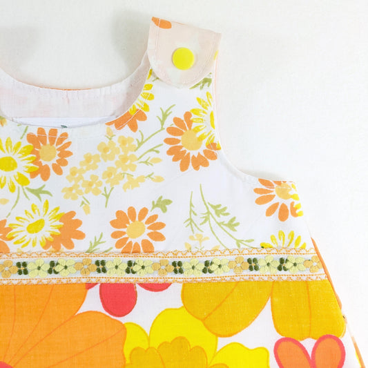3M Floral Patchwork Dress, Bright Retro Unique Handmade Baby Girls Pinafore Dress, 3-6 Months