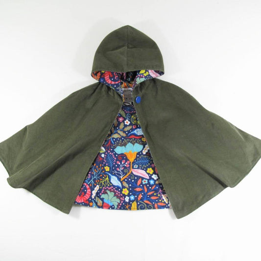 6T Kids Rainforest Olive Green Cloak, Boys Girls Hooded Corduroy Cape Coat, Car Seat Poncho, Broken Arm Adaptive Clothing