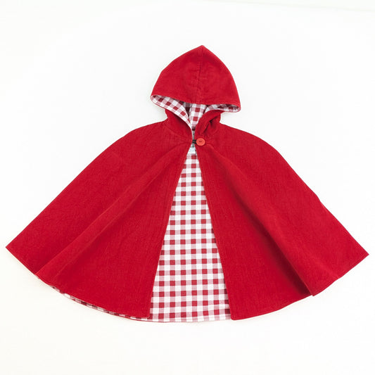 Girls Little Red Riding Hood Cape, Girls Red Cloak with Hood, Halloween Costume Cosplay Coat, Car Seat Poncho, Sz 6M - Kids 10
