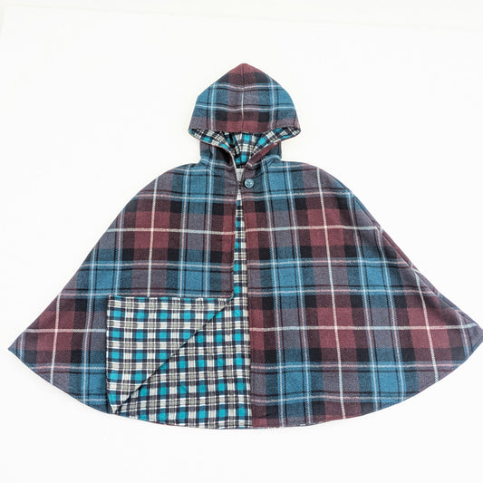 Kids Plaid Cloak, Woodland Christmas Cape, Storybook Hooded Outerwear, Plaid Flannel Childrens Girls Boys Car Seat Poncho Sz Med (5-8 years)