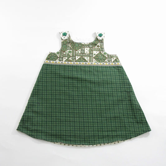 Girls Dress 3T, Retro Green Paisley Tomboy Toddler Pinafore Jumper Outfit, 3rd Birthday Gift, Photoshoot, Weird Artistic Unusual Upcycled
