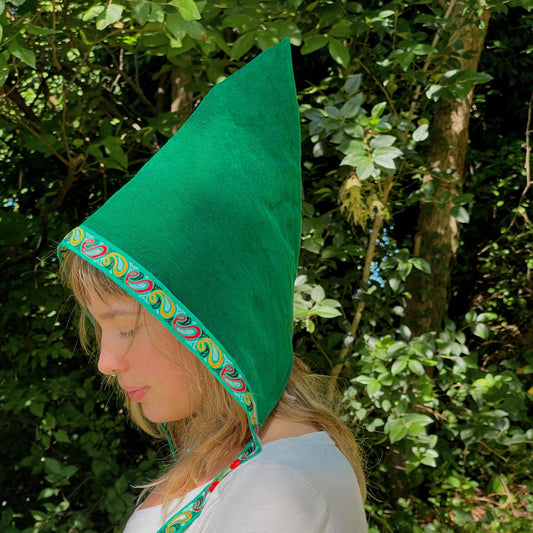 Green Garden Gnome Pixie Hat Baby Bonnet, Girls Baby Toddler Hat, Elf Costume, Fairycore, Woodland Fairytale, Ages 6 Months - Adult