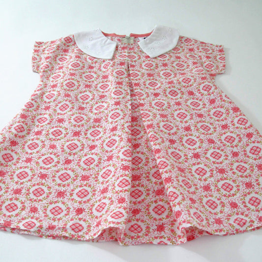 2T Pink Rose Pleated Girls Dress, 1940s Vintage Reproduction Dress, Eyelet Lace Collar, Girls Heirloom Dress