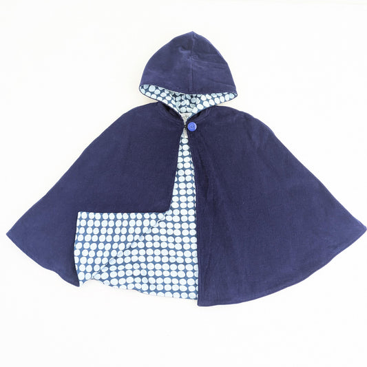 Toddler Boys Girls Navy Blue Corduroy Polka Dot Cloak, Kids Hooded Cape Car Seat Poncho Coat, Broken Arm Clothing, Sz Small 1-4 years