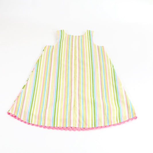 4T Toddler Girls Dress, Handmade Pastel Upcycled Floral Stripe Retro Pinafore, 4th Birthday Gift, Photo Outfit, Tea Party Sundress,