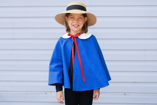 Madeline Halloween Costume, Girls Blue Cape White Collar French School Girl Costume Cloak Coat, Baby Toddler Cosplay Ages 6M to 12 years