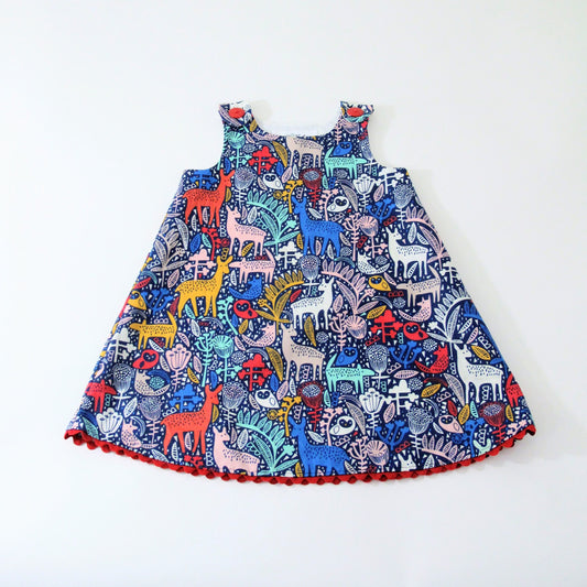 Girls Woodland Animals Pinafore Dress, Festive Toddler Outfit, Winter Baby Dress, Scandinavian Style Newborn to Girls 6