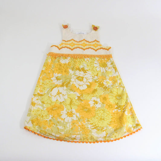 Girls Dress 6T, Handmade Clothing Upcycled Floral Embroidered Pinafore Jumper Boho Hippie Creative Retro Outfit, Photoshoot, Tea Party