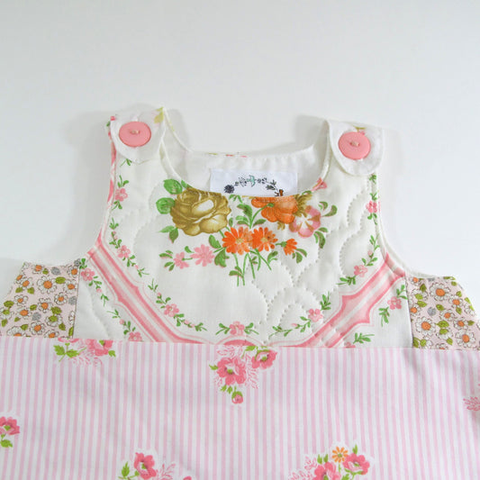 Girls Dress 3T, Toddler Dress, Pink Vintage Patchwork Floral Pinafore Dress, Cottagecore Dress, Tea Party Gifts for Girls