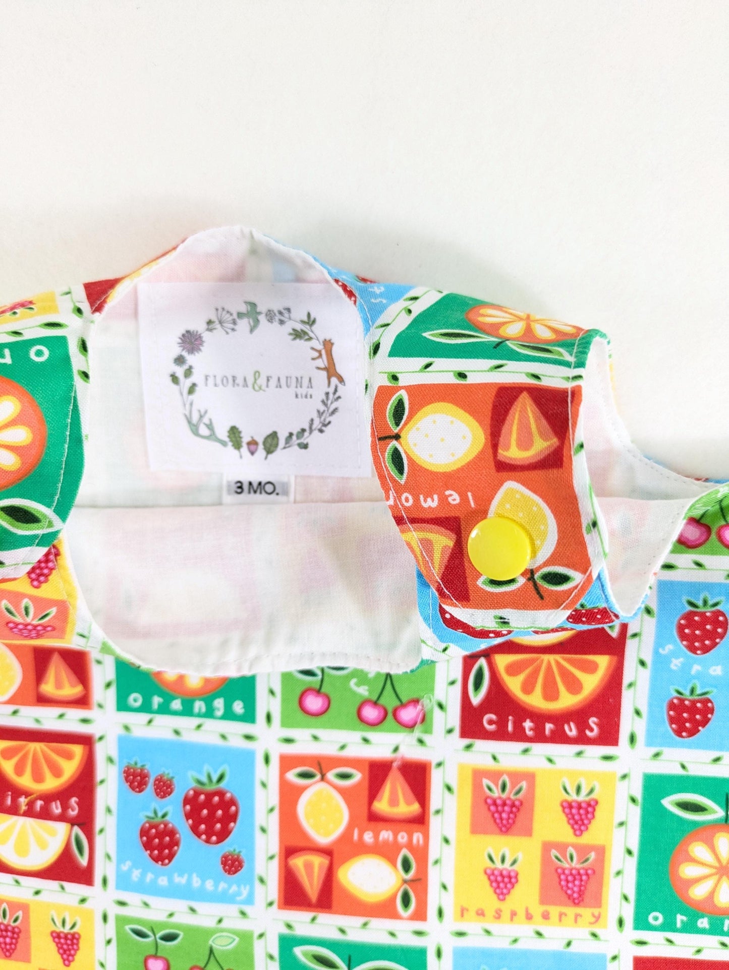 3M Rainbow Fruit Squares Baby Girls Dress, Baby Shower Gift Pinafore, Handmade Baby Girls Dress, 3-6 Months