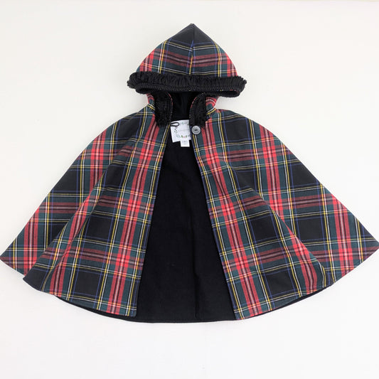 Kids Tartan Plaid Twill Cloak, Nutcracker Christmas Cape Outfit, Girls Boys Poncho Christmas Card Outfit, Sz Med (5-8 years)