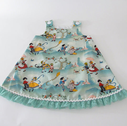 Girls Dress 18M Baby Dress, Apple Orchard Kite Kids Girls Cottagecore Toddler Pinafore Dress, Handmade Clothing, 18-24 Months
