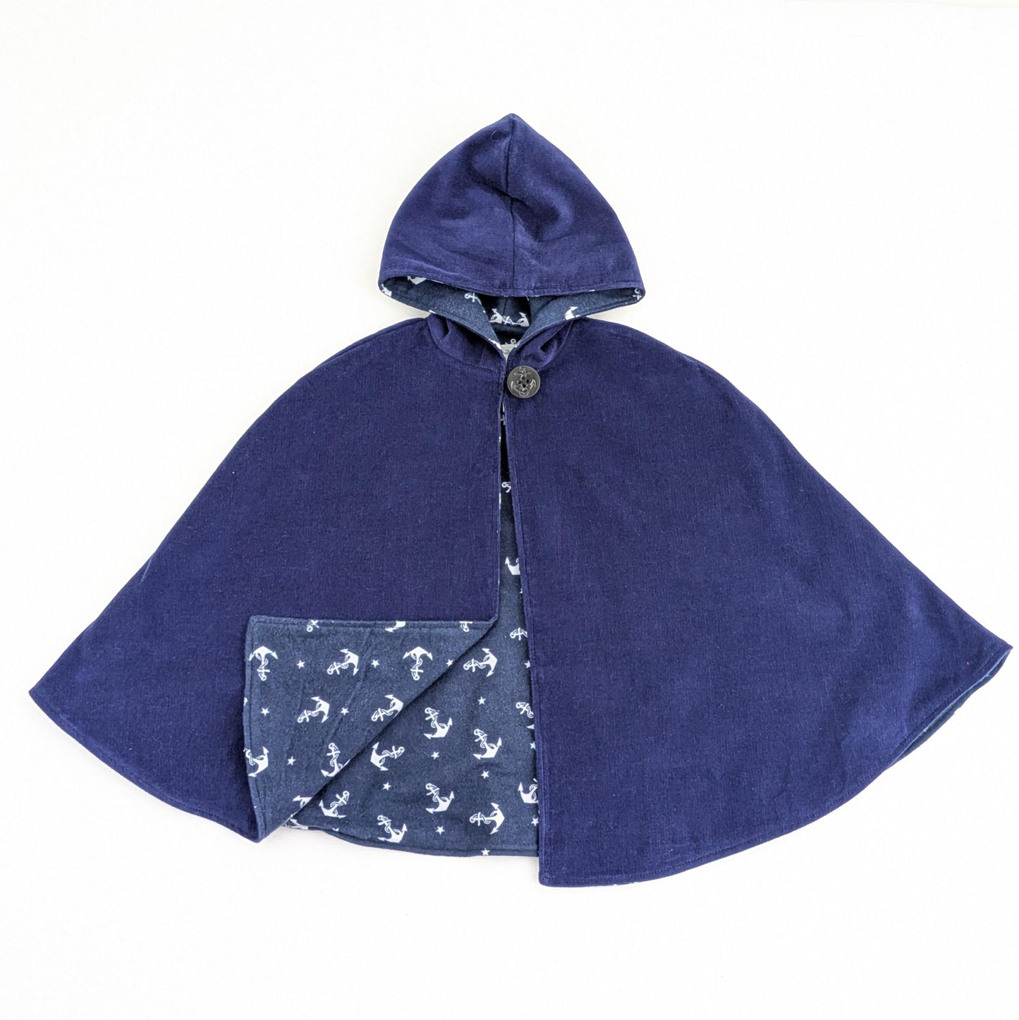 Cape de marin bleu marine pour enfants, flanelle imprimée ancre, cape à capuche, poncho pour siège auto, garçons, filles, tout-petants, tailles 1-12 ans