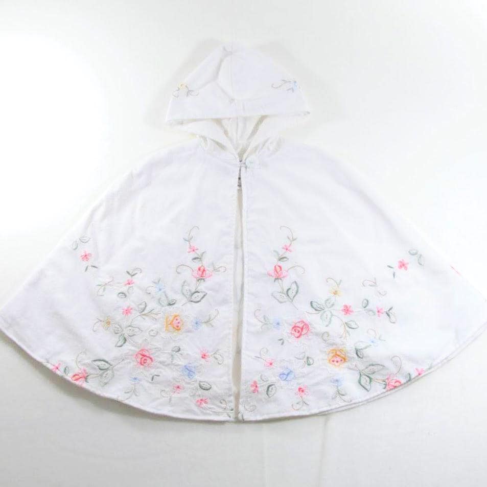 Cape brodée pour filles, cape à capuche en coton à fleurs blanches, cadeau de demoiselle d'honneur, tenue de goûter, élégante et classique, taille S (1-4 ans)