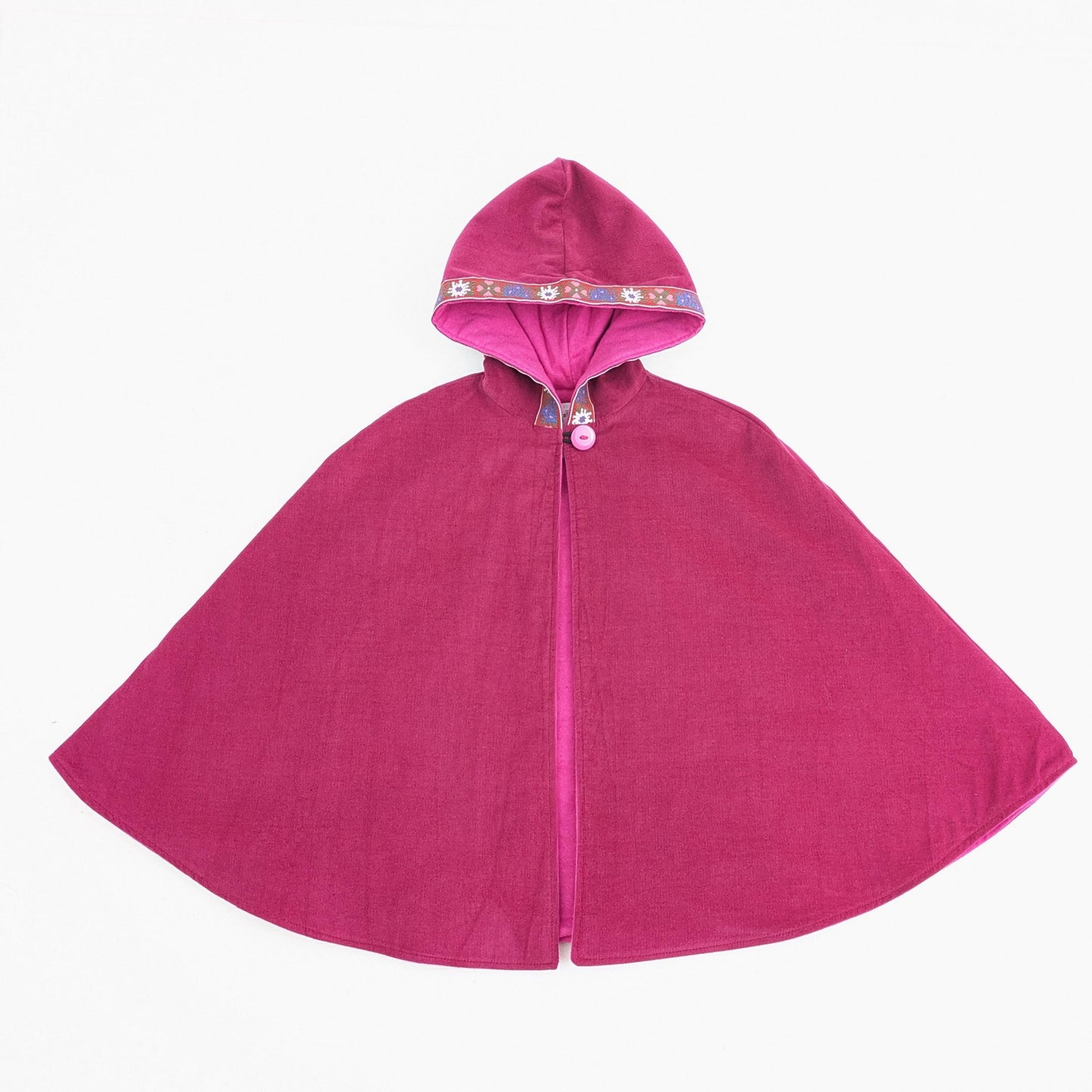 Cape à capuche en velours côtelé rose pour filles avec bordure florale, manteau d'hiver pour enfants, poncho de siège auto, 1 - 12 ans
