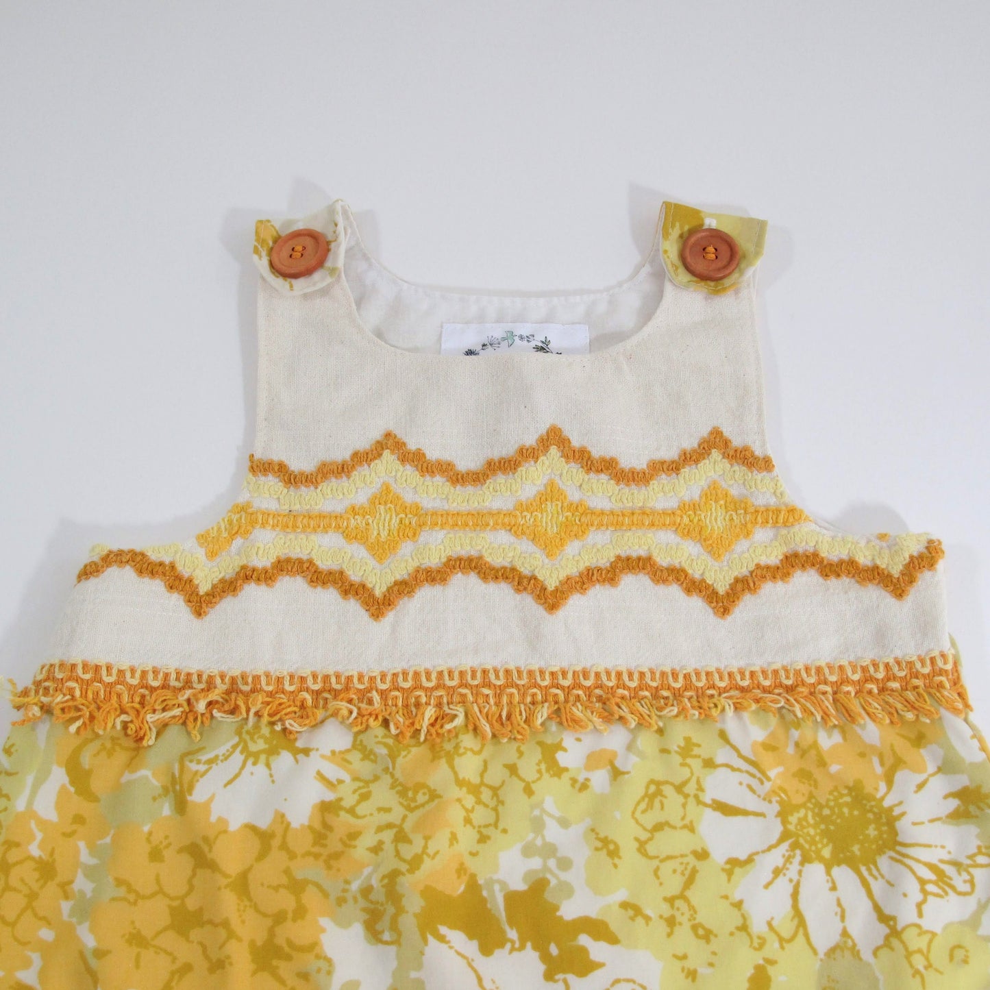 Girls Dress 6T, Handmade Clothing Upcycled Floral Embroidered Pinafore Jumper Boho Hippie Creative Retro Outfit, Photoshoot, Tea Party