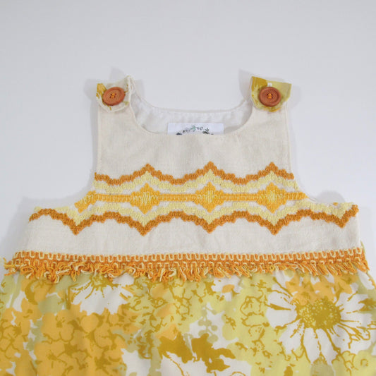 Girls Dress 6T, Handmade Clothing Upcycled Floral Embroidered Pinafore Jumper Boho Hippie Creative Retro Outfit, Photoshoot, Tea Party