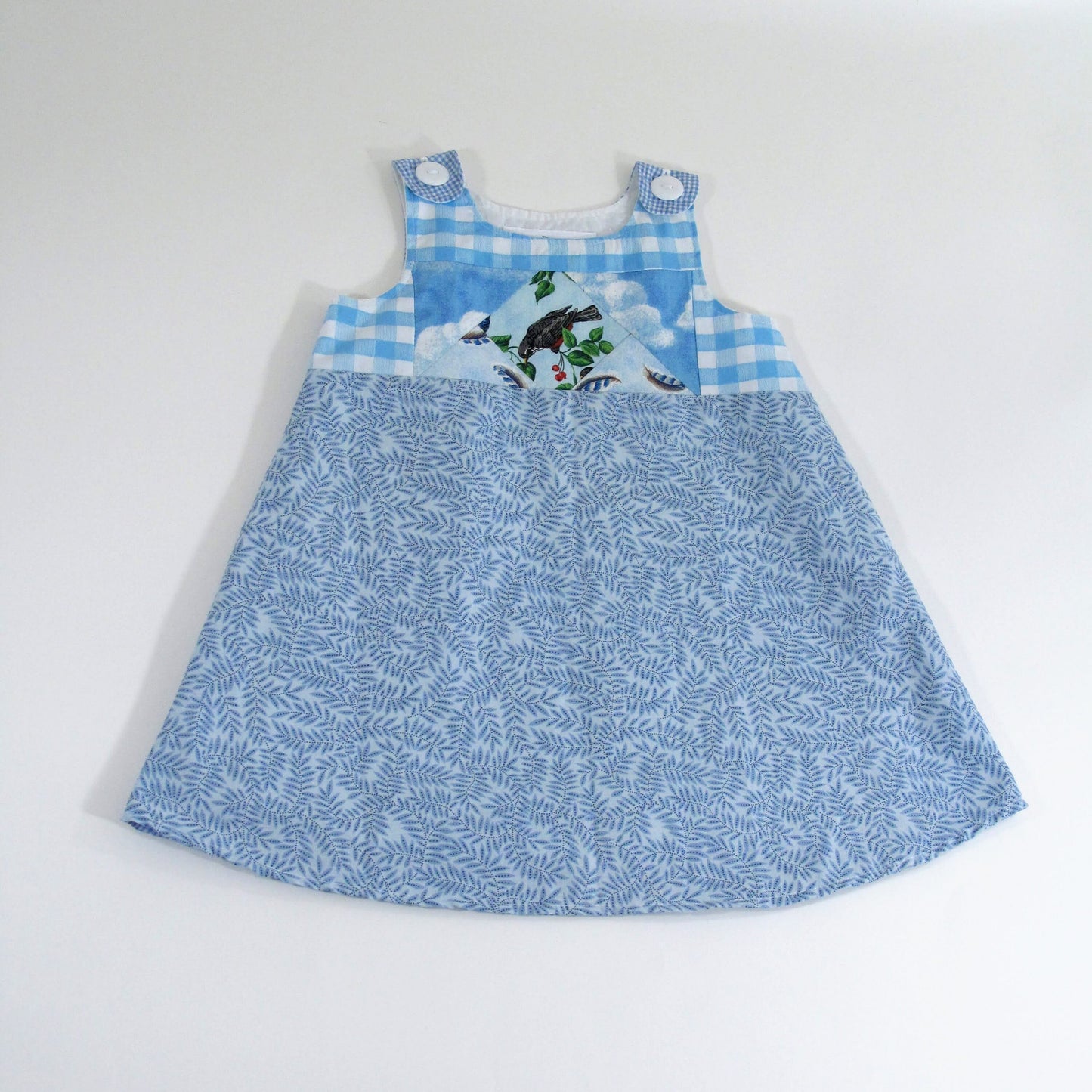 Salopette patchwork oiseau bleu 2T, Robe chasuble faite main pour bébés filles, Cadeaux pour filles, 2ème anniversaire de bébé