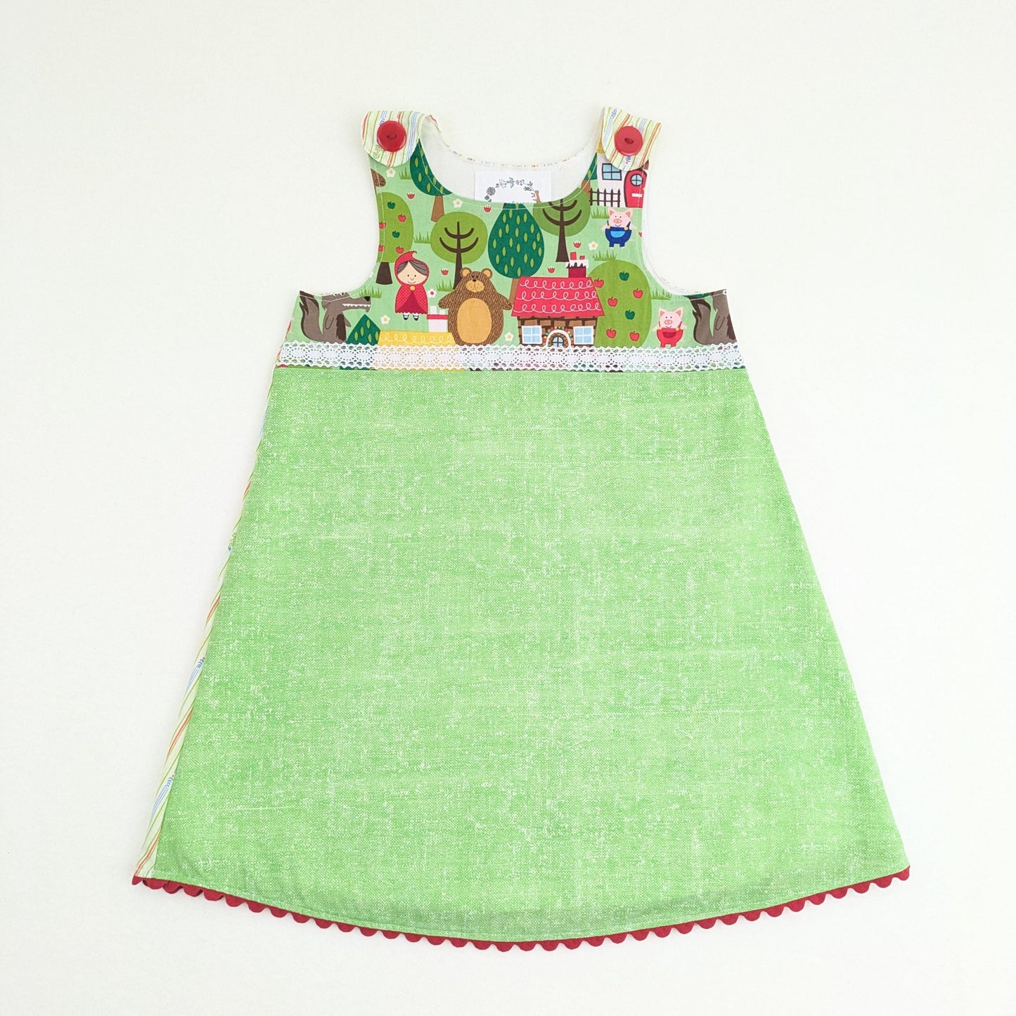 Robe chasuble 5T, imprimé contes de fées, Le Petit Chaperon rouge, Les 3 petits cochons, Boucles d'or, Vêtements de rentrée scolaire