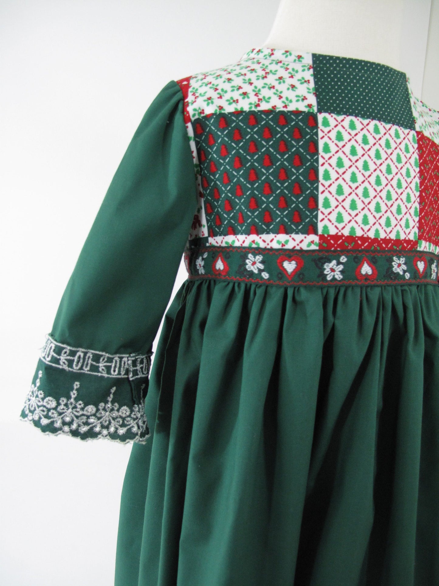 2T Girls Patchwork Christmas Dress, Toddler Long Sleeve Emerald Green Christmas Eve Party Outfit, Christmas Photoshoot