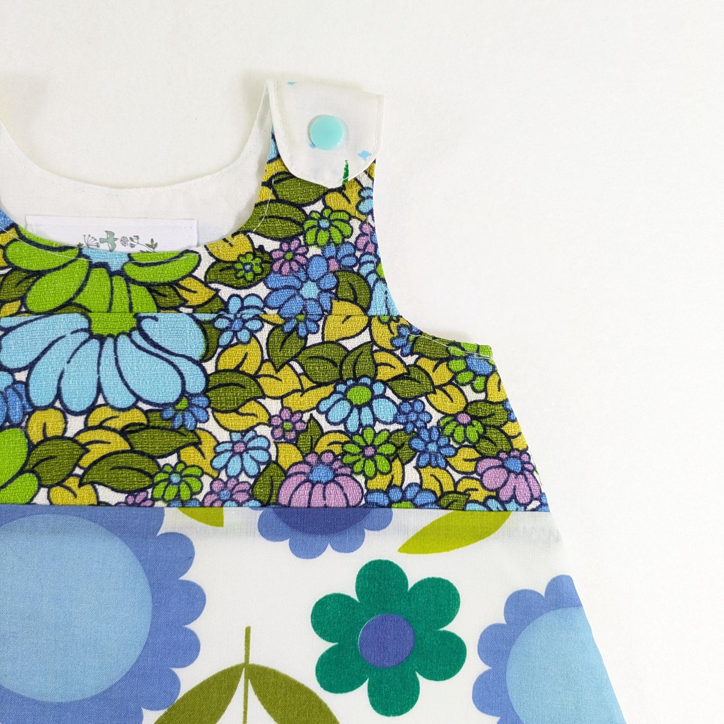 Robe patchwork 3M Blue Daisy pour bébés filles, robe chasuble florale bleue et verte, 3-6 mois