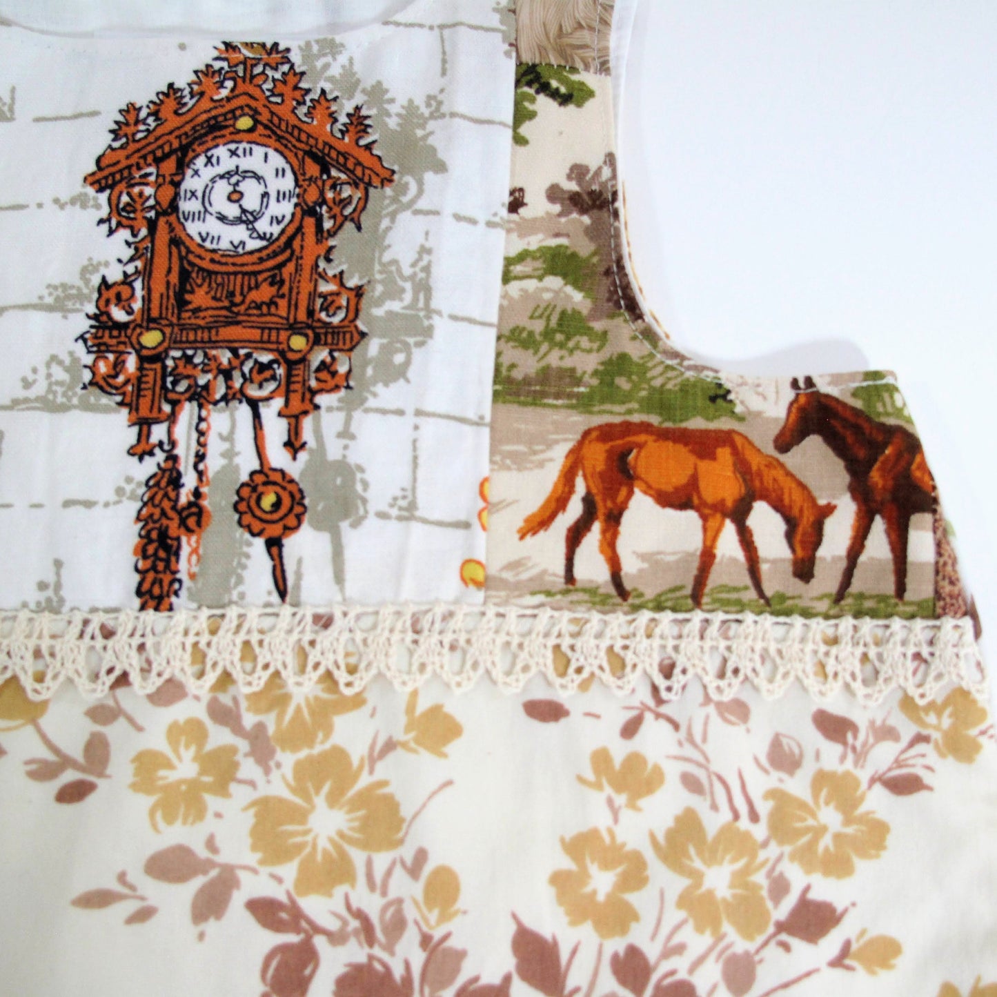 Robe Fille 6T, Salopette Tablier Patchwork Cheval Coucou Artistique Recyclée, Tenue Bohème Hippie Créative Étrange OOAK pour Séance Photo