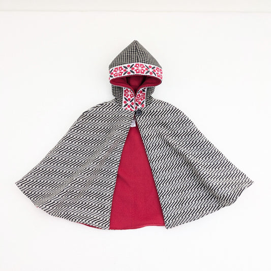 1-4 yrs Kids Wool Cape, Warm Hooded Cloak with Fleece Lining & Ribbon Trimmed Hood, Warm Coat Poncho Winter Gift for Girls Boys