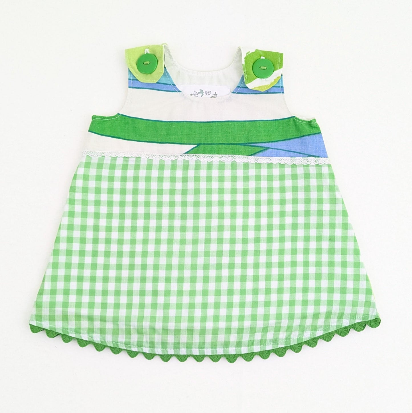 Green Gingham Newborn Pinafore, Vintage Fabric Dress, Baby Shower Gift, Retro Summer Outfit, Handmade Heirloom Gift, Cute Girl Photo Prop