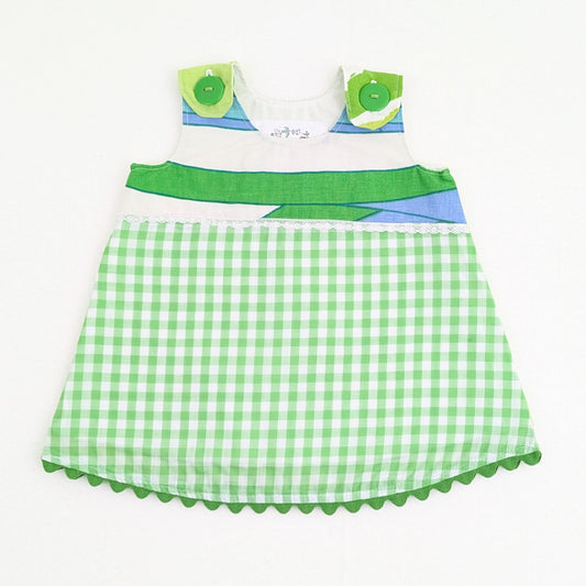 Green Gingham Newborn Pinafore, Vintage Fabric Dress, Baby Shower Gift, Retro Summer Outfit, Handmade Heirloom Gift, Cute Girl Photo Prop
