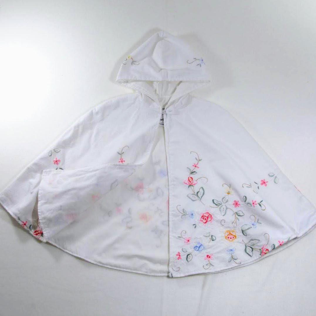 Cape brodée pour filles, cape à capuche en coton à fleurs blanches, cadeau de demoiselle d'honneur, tenue de goûter, élégante et classique, taille S (1-4 ans)