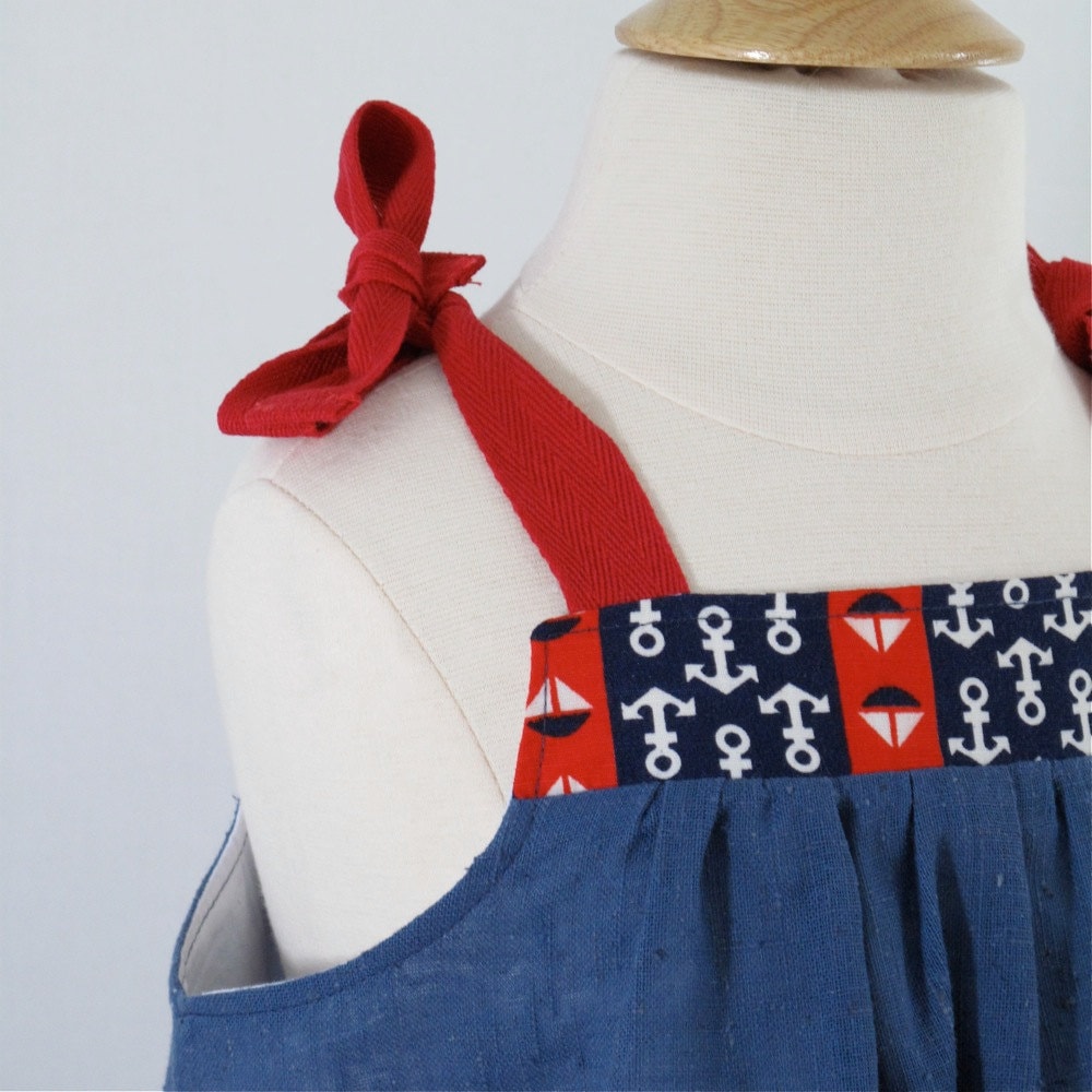 Robe Fille 3T, Robe d'été Marin Nautique, Ancre Patriotique Plage Voile, 4 Juillet, Fête de l'Indépendance, Filles Tout-petits 3T