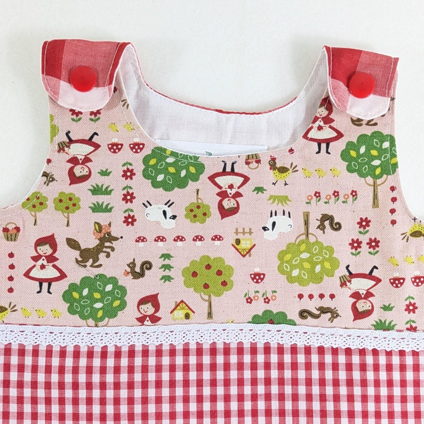 3M Little Red Riding Hood Red Gingham Baby Girls Dress, Halloween Costume Pinafore Dress, 3-6 Months