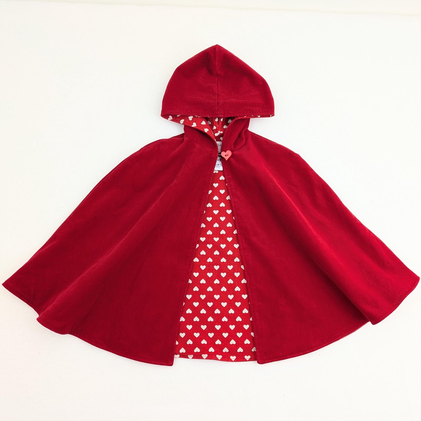 Cape en velours côtelé pour filles avec doublure imprimée cœurs, tailles enfant et grand enfant, 1 - 12 ans