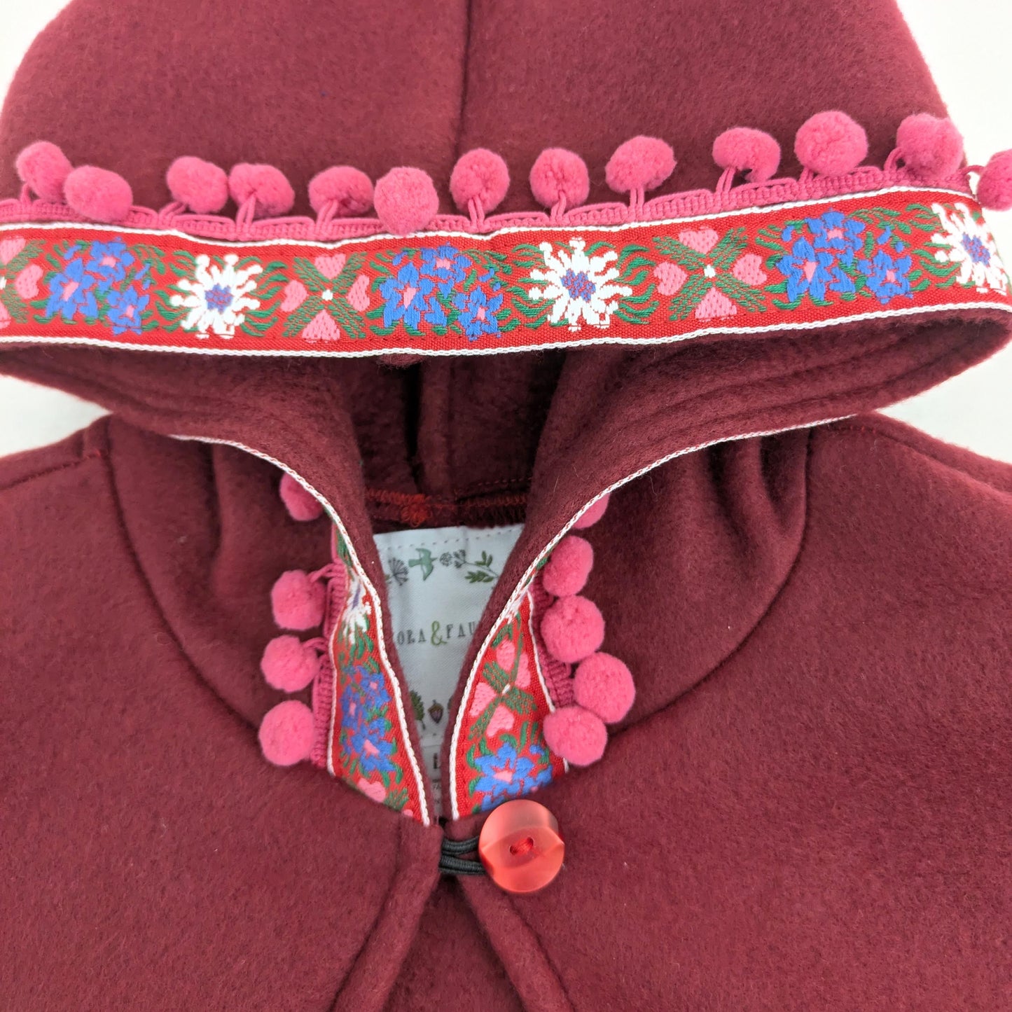 Cape à capuche en polaire bordeaux, Cadeaux pour enfants, Cape médiévale fantastique, Poncho de conte de la Renaissance, Costume fantastique, Taille L (9-12 ans)