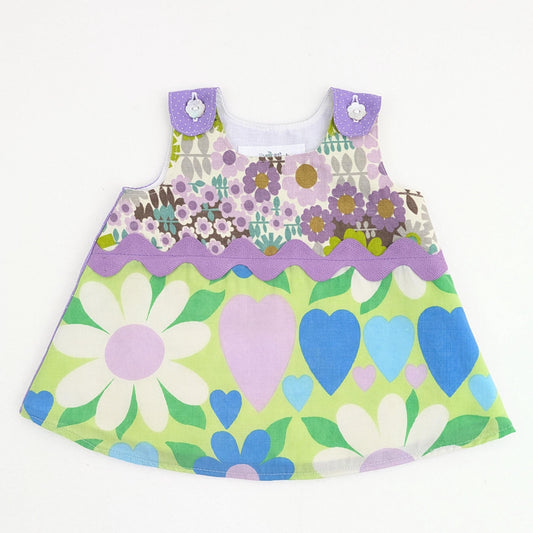 3M Purple Heart Patchwork Pinafore Baby Girls Dress, Baby Shower Gift, Summer Baby Girl Clothes, Handmade New Baby Gift