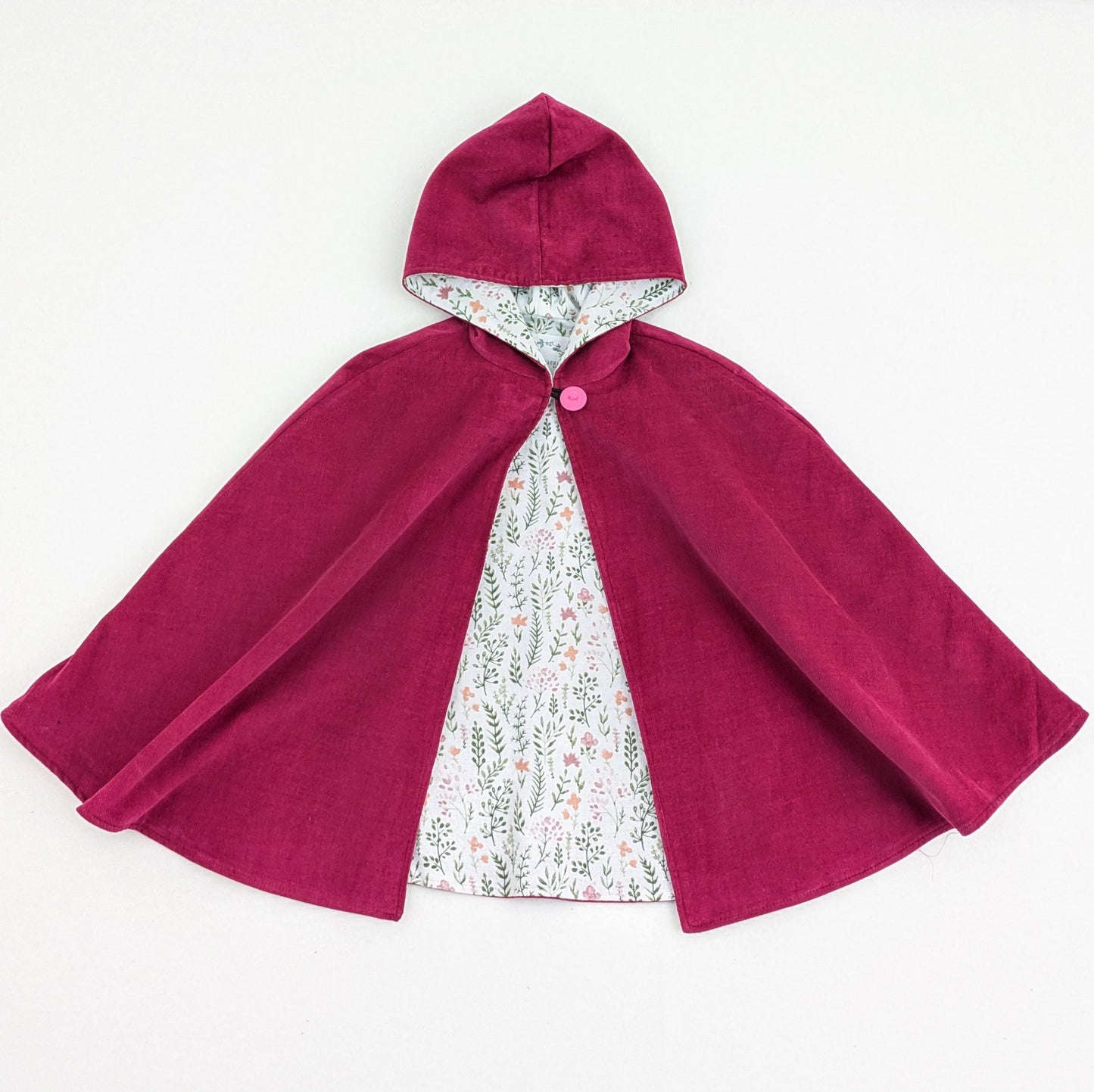 Cape En Velours Côtelé Rose Framboise Pour Filles, Poncho Doublé En Flanelle Florale Pour Tout-Petit, Manteau De Printemps, Cadeau Fait Main Pour Bébé, Manteau De Siège Auto Pour Enfant