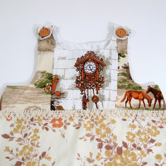 6T Girls Dress, Artsy Cuckoo Clock Horse Patchwork Pinafore Upcycled Jumper Outfit, Photoshoot Boho Hippie Creative Weird OOAK