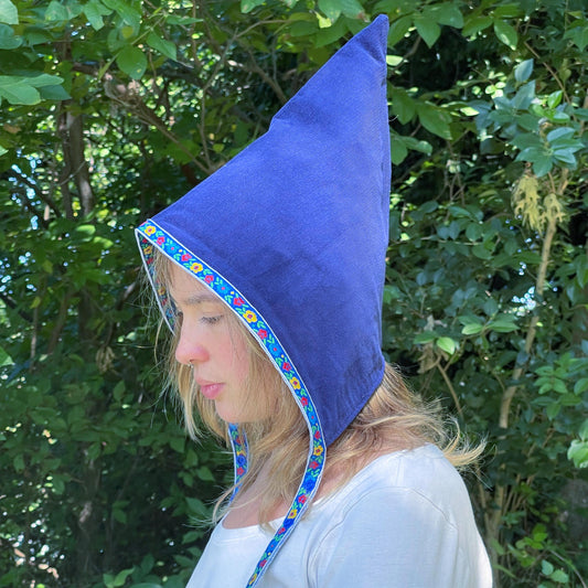 Navy Garden Gnome Pixie Hat Baby Bonnet, Girls Baby Toddler Hat, Elf Costume, Fairycore, Woodland Fairytale, Ages 6 Months - Adult