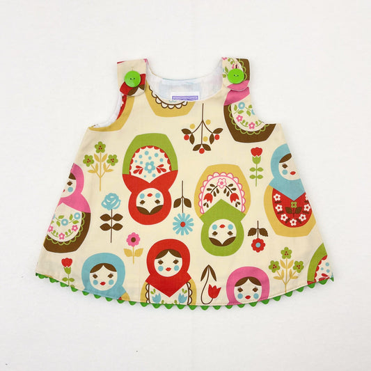Russian Nesting Doll Pinafore Dress 3-6 Month Unique Easter Gifts, Spring Baby Shower, Retro Apron Dress, Newborn Girl Gift Tea Party Outfit
