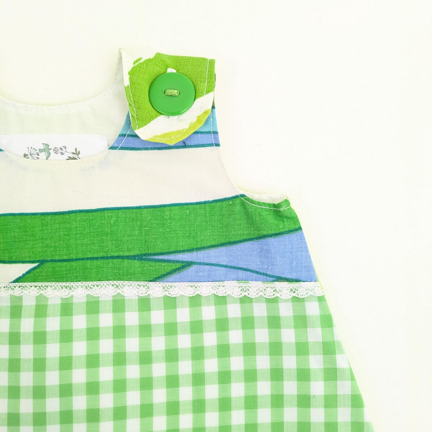 Green Gingham Newborn Pinafore, Vintage Fabric Dress, Baby Shower Gift, Retro Summer Outfit, Handmade Heirloom Gift, Cute Girl Photo Prop