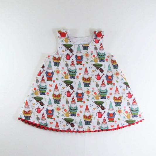 Girls Dress, Garden Gnome Woodland Baby, Toddler Pinafore Frock, Cottagecore Gnomecore Pixie Outfit, Magical Creatures Handmade Clothing